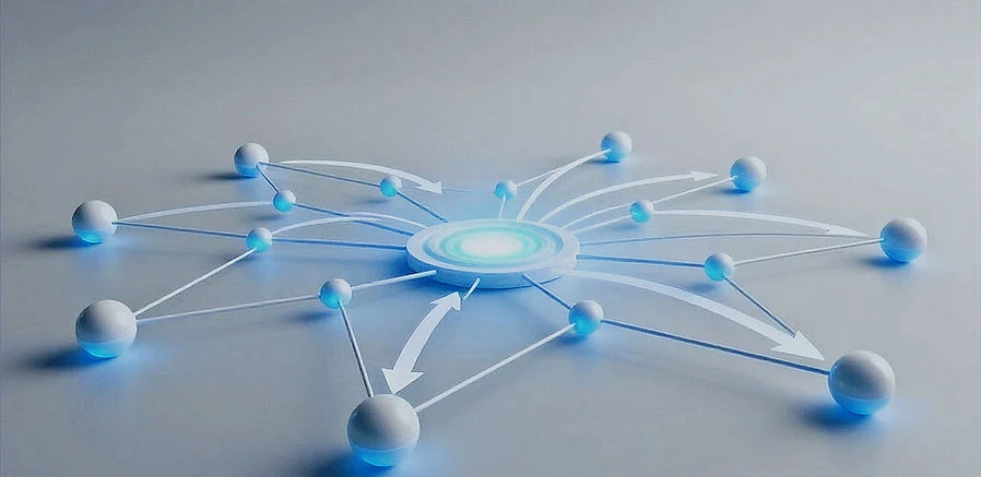 Connected elements illustrating coordinated execution